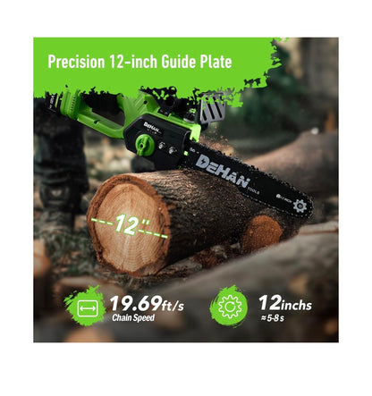 12 Inch Brushless Cordless Mini Chainsaw, Battery Powered for Trimming Includes 2x4.0Ah Batteries, 2 Guide Bars and 3 Chains for Longer Runtime and Versatile Cutting (New in Box)