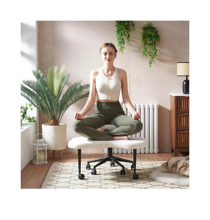 Ergonomic Cross Legged Chair 360 Degree Swivel, Lumbar Support Cross Legged ADHD Chair The All in One Meditation and Office Seat (Teddy Plush Fabric Off White) (New in Box)