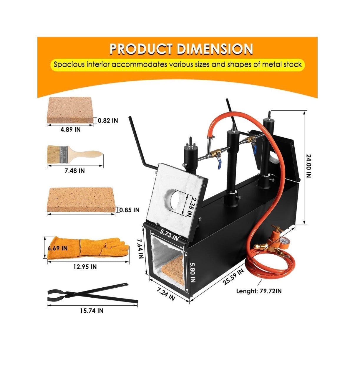 Propane Gas Forge, Triple Burner 2700H Blacksmithing Forge Large Capacity Forge, Square Propane Burner Forge with V-Bit Tongs & Leather Welding Gloves for Farrier, Knife and Tool Making (New in Box)