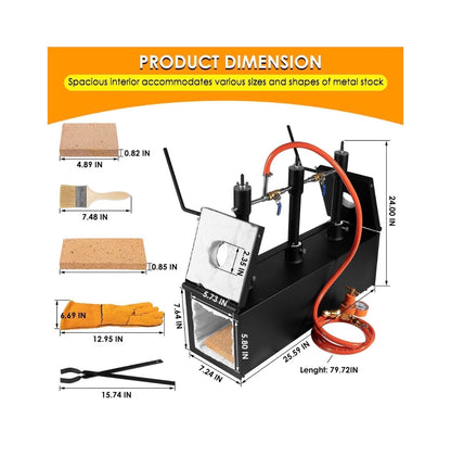 Propane Gas Forge, Triple Burner 2700H Blacksmithing Forge Large Capacity Forge, Square Propane Burner Forge with V-Bit Tongs & Leather Welding Gloves for Farrier, Knife and Tool Making (New in Box)