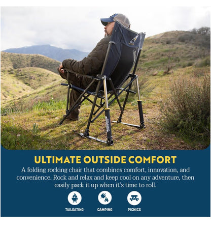 GCI Outdoor Roadtrip Rocker Camping Chair, Portable, Folding Rocking Chair with Solid, Durable Armrests, Drink Holder & Comfortable Extended Backrest (Indigo Blue) (New in Box)