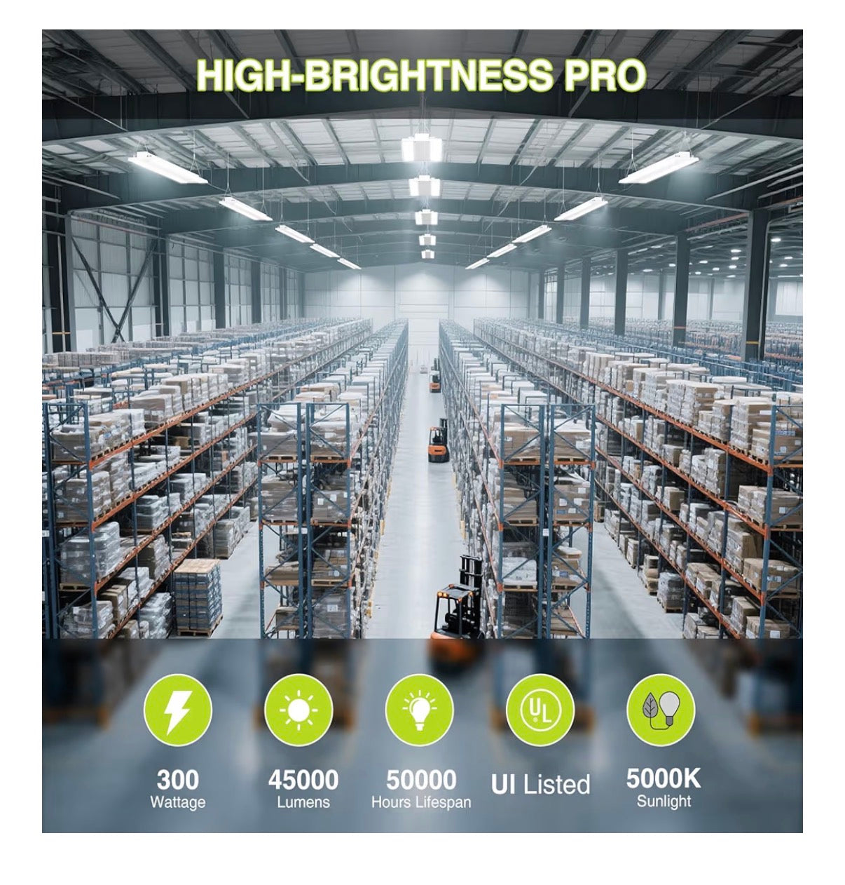 300W LED Linear High Bay Shop Light with Motion Sensor, Large Central Lighting Area, 45000LM, 120-277V, 0-10V, 5000K, Commercial Linear high Bay LED Shop Lights for Warehouse Industrial Garage (New in Box)