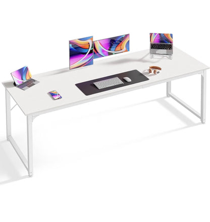 Huuger Computer Desk, 70 Inch Office Desk, Gaming Desk with Storage, Writing Desk for Home Office, Study, Long Simple Desk, Large Legroom, Metal Frame (White) (New in Box)
