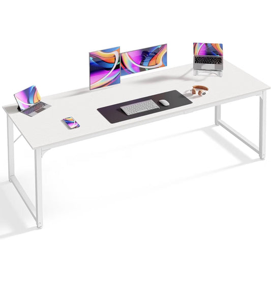 Huuger Computer Desk, 70 Inch Office Desk, Gaming Desk with Storage, Writing Desk for Home Office, Study, Long Simple Desk, Large Legroom, Metal Frame (White) (New in Box)