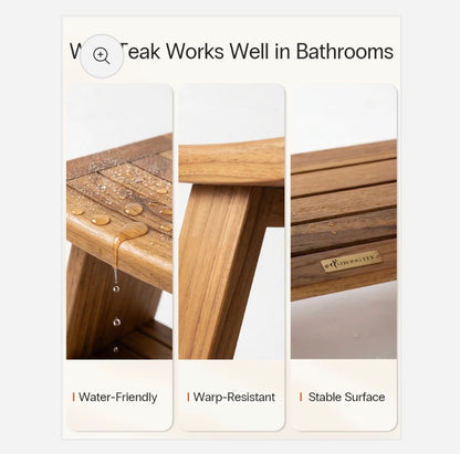 Teak Shower Stool with Shelf (New in Box)