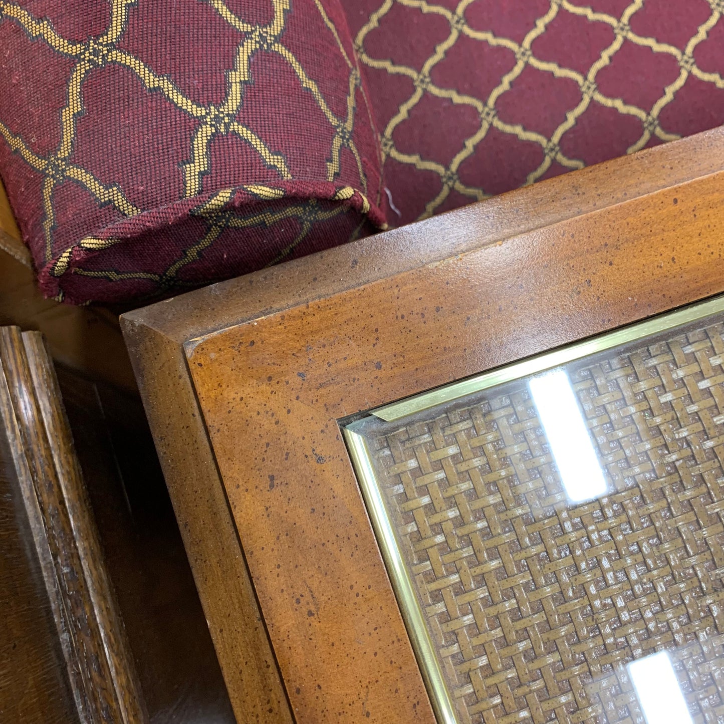 Sofa Table with Glass and Caning Top