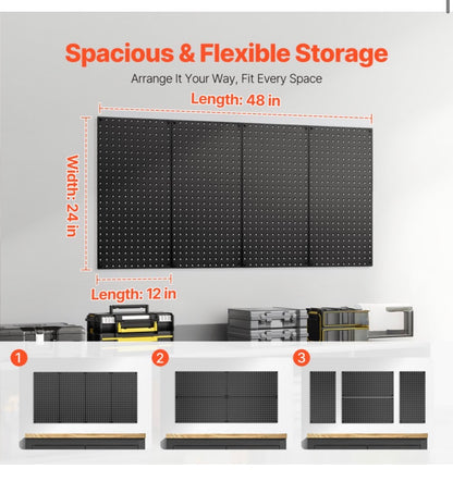 Vevor Metal Pegboard Panels, 24 Inch X 12 Inch Pegboard, 4 Panels, Heavy Duty Steel Peg Board Wall Organizer, for Living Room, Garage, Tool Storage Workbench, Office Organization Craft Room, Kitchen (Black) (New in Box)