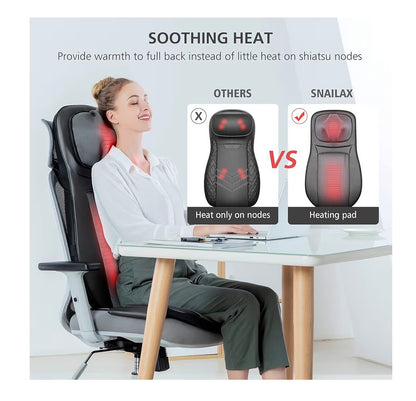 Snailax Shiatsu Neck & Back Massager with Heat, Full Back Kneading Shiatsu or Rolling Massage, Massage Chair Pad with Height Adjustment, Back Massager for Neck and Shoulder (New in Box)