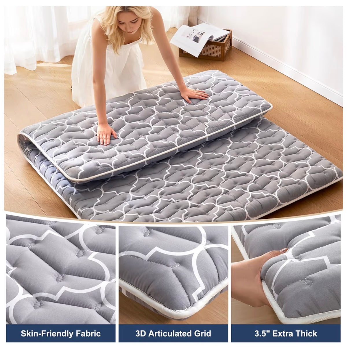 6th Generation Japanese Floor Futon Mattress Extra Thick 9 Layer Modern Futon with 100 Percent High Density Foam, Portable Floor Mattress Sleeping Pad for Adults, Guest Room, Dormitory (Twin Size 39 Inch X 75 Inch) (New in Package)