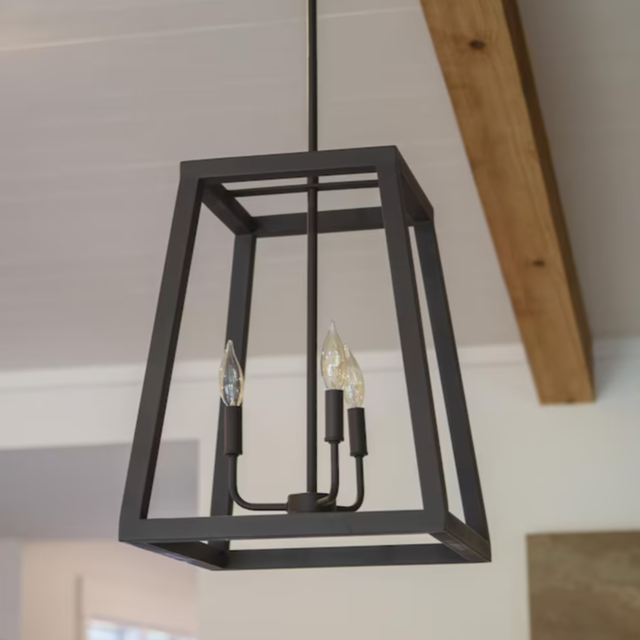 Reed 3-Light Black Modern/Contemporary Lantern Hanging Pendant Light