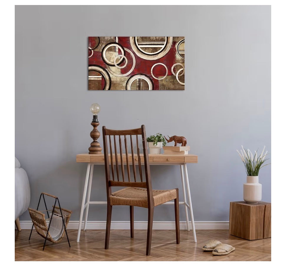 Saypeacher Burgundy Wall Art Red and Tan Pictures Large Abstract Wall Art for Living Room 20 X 36 Inches