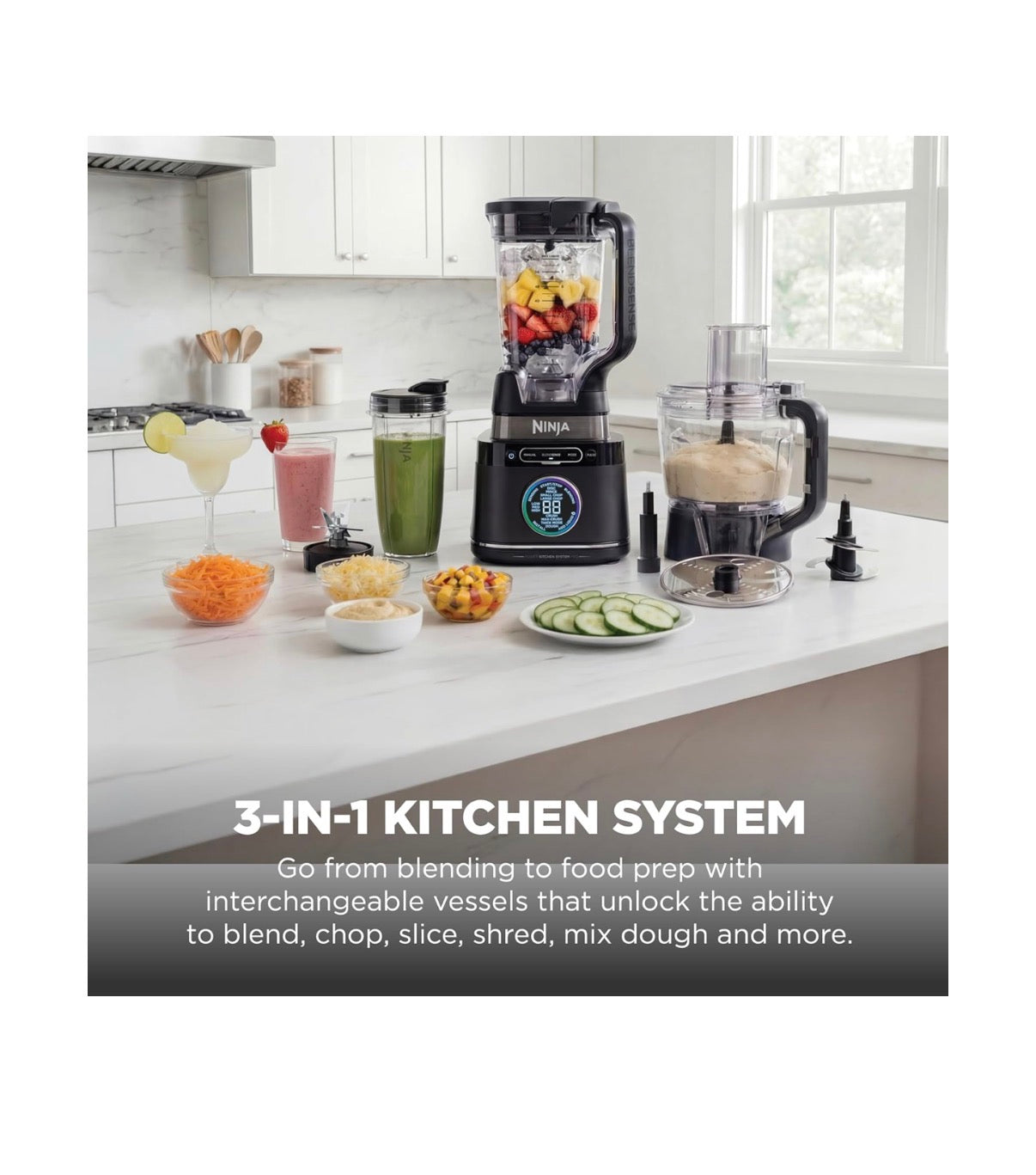 Ninja Kitchen System, Blendsense Tech, 72 Oz, 1800PW, For Smoothies, Cookie Dough, Salsa & More, 8 Cup Processor Bowl, 24 Oz Cup, (Black) (New in Box)