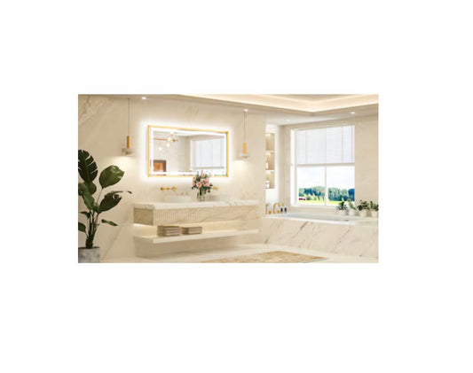 TETOTE 60 Inch X 30 Inch Brushed Gold Beveled Framed Rectangle Dimmable LED Lighted Fog Free Bathroom Vanity Mirror (New in Box)
