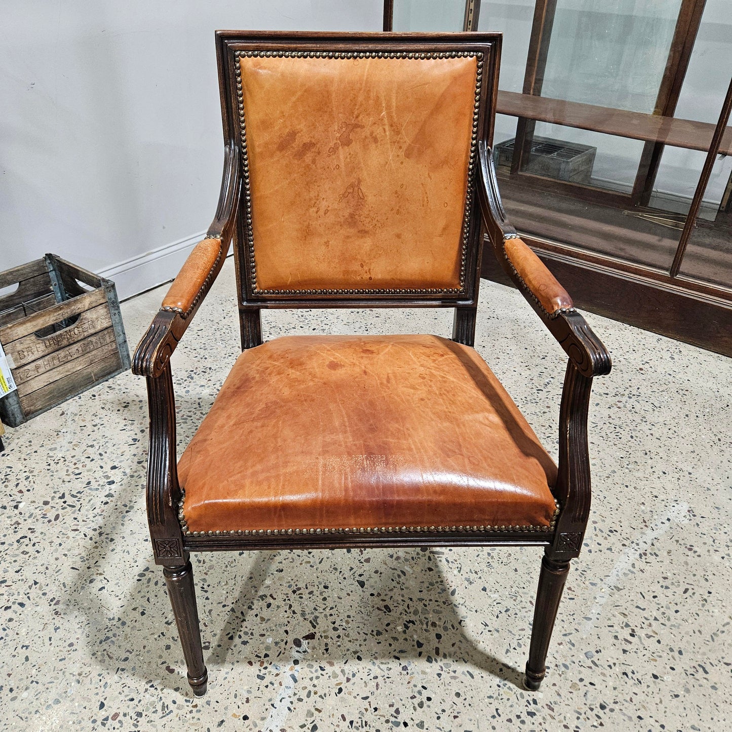 Vintage Office Chair or Desk Chair or Armchair with Camel Leather