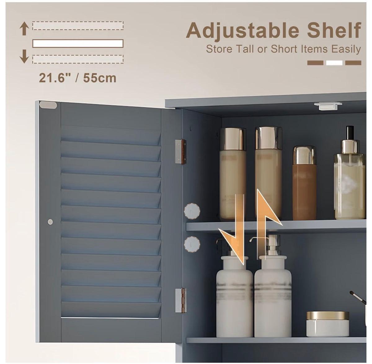 Bathrrom Wall Cabinet with Towel Bar and Ample Storage 23.6 Inch Length X 8.8 Inch Width X 29.5 Inch Height Medicine Cabinet, Over the Toilet Space Saver Storage Cabinet with Adjustable Shelf (Gray) (New in Box)