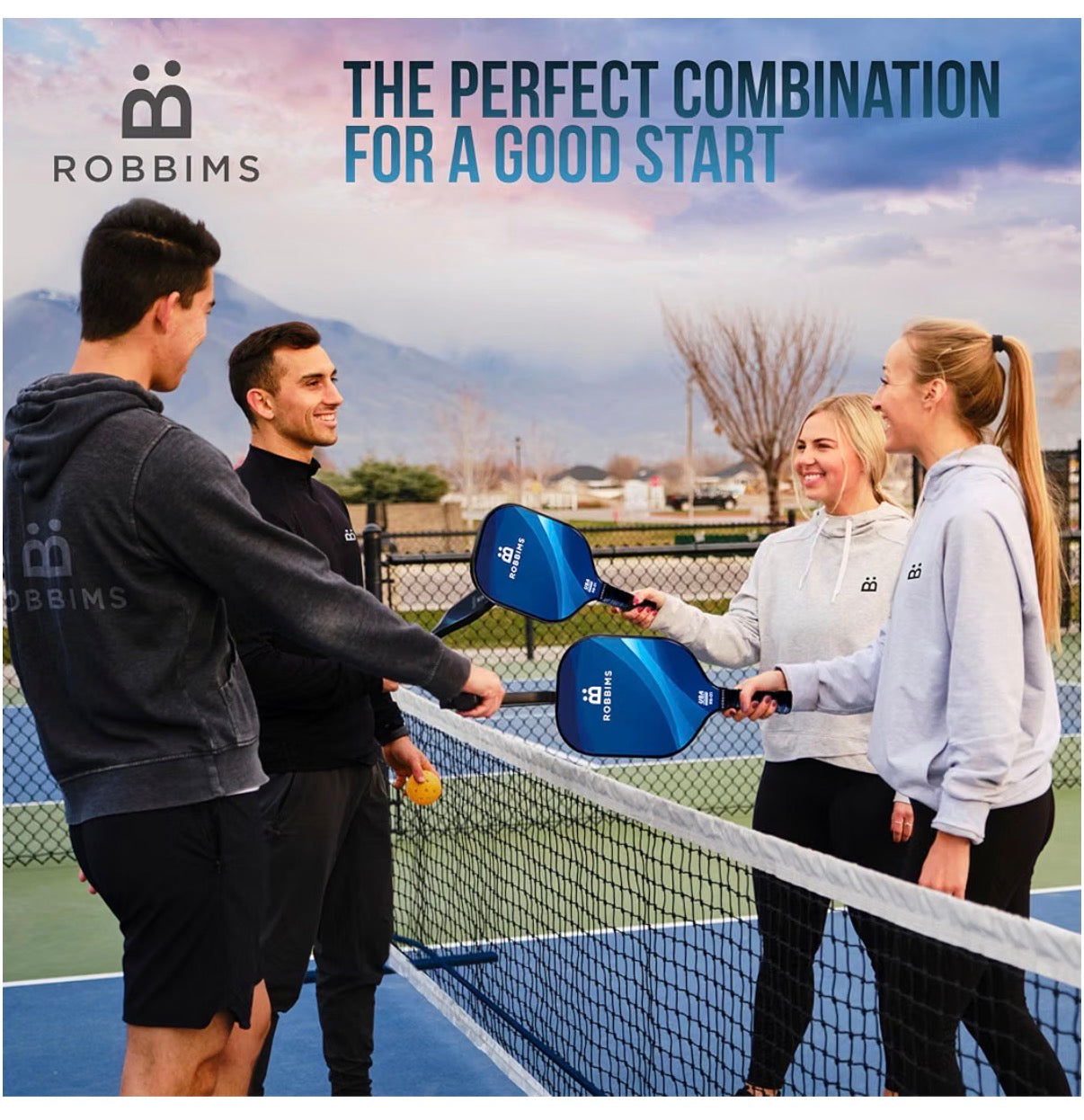 Pickleball Set with Net 4 USA Pickleball Approved Carbon Fiber Paddles, Portable Regulation size Net System, 8 Outdoor Balls, Duffle Bag & Carry Bag (New in Box)