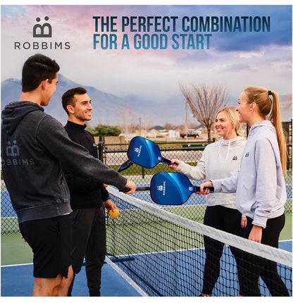 Pickleball Set with Net 4 USA Pickleball Approved Carbon Fiber Paddles, Portable Regulation size Net System, 8 Outdoor Balls, Duffle Bag & Carry Bag (New in Box)