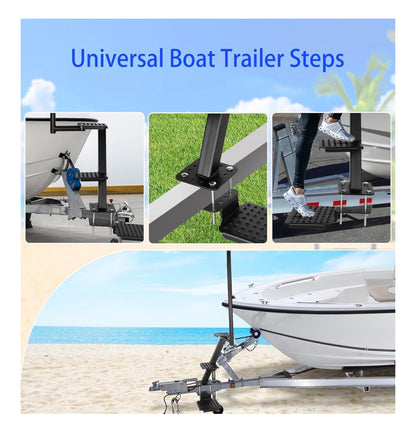 Heavy Duty Boat Trailer Steps with Safety Handle, Non-Slip Surface, Boat Trailer Steps for the Tongue, 3 Step Trailer Step