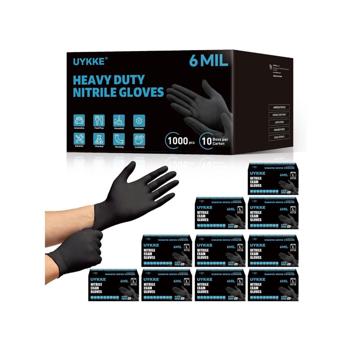 Heavy Duty 6 Mil Nitrile Black Gloves Disposable Latex Free Rubber Cooking Cleaning Food Prep Tattoo Gloves 100PCs (New in Box)