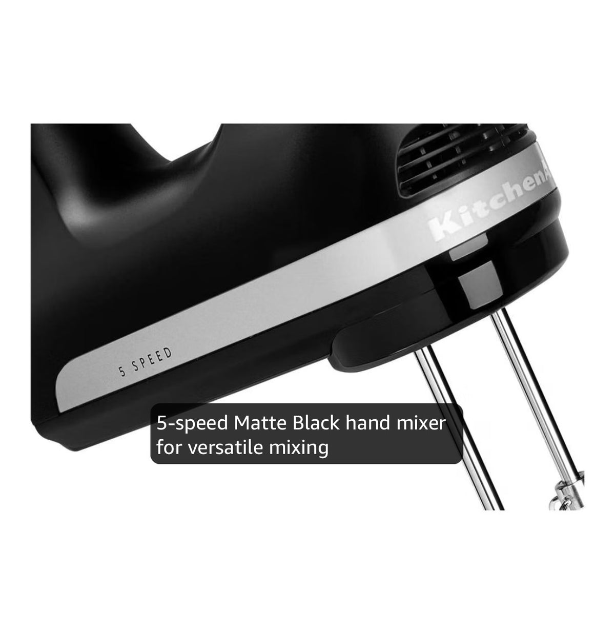 KitchenAid 5 Ultra Power Speed Hand Mixer, 5 Speeds Lockable Swivel Cord, Turbo Beaters, Easy Release Button, Dishwasher Safe Beaters (Matte Black) (New in Box)