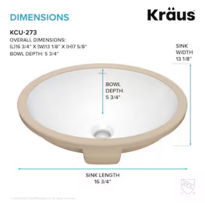 Kraus Elavo Ceramic 16.75 Inch Undermount Oval Traditional Bathroom Sink (White)