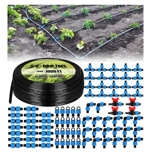 Tondiamo 1000ft. 5/8 Inch Drip Tape Irrigation Tubing Kit 16 Mil 6 Spacing Hose Garden Landscape Irrigation System Automatic Equipment for Farms (New in Box)