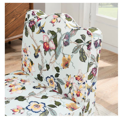 Flannel Upholstered Accent Chair-Retro Single Sofa Chair with Floral Pattern Armless Lounge Chair with Removable Cushion & Pillow (White with Floral Pattern) (New in Box)