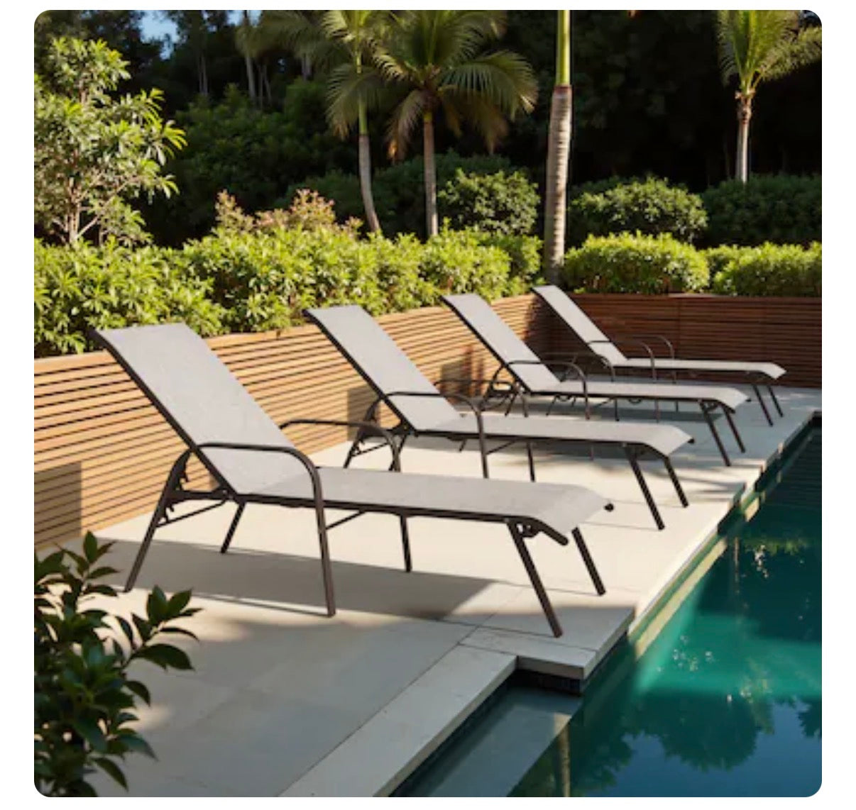 Crestlive Products Set of 2 Stackable Brown Steel Frame Stationary Chaise Lounge Chair with Beige Textilene Mesh Seat