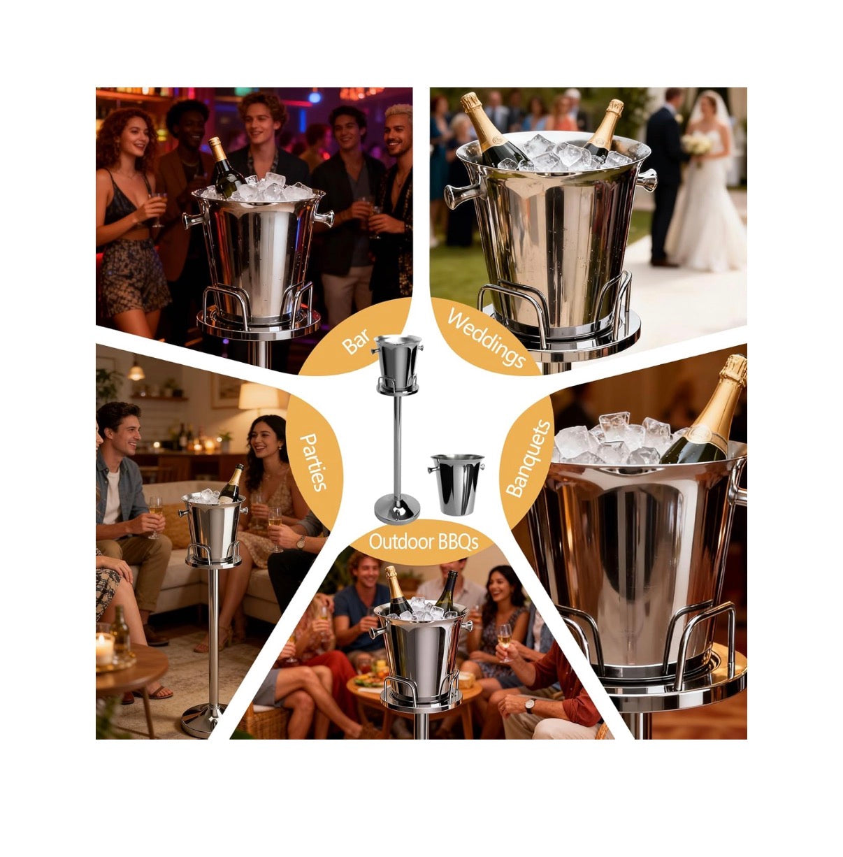 Champagne Bucket with Stand, Standing Ice Buckets 5L Wine Bucket Stand with Handles, Stainless Steel Standing Champagne Buckets Pedestal for Bar, KTV, Hotel, Party, or Gathering (New in Box)