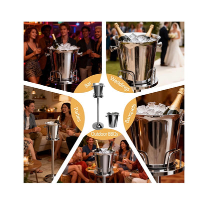 Champagne Bucket with Stand, Standing Ice Buckets 5L Wine Bucket Stand with Handles, Stainless Steel Standing Champagne Buckets Pedestal for Bar, KTV, Hotel, Party, or Gathering (New in Box)