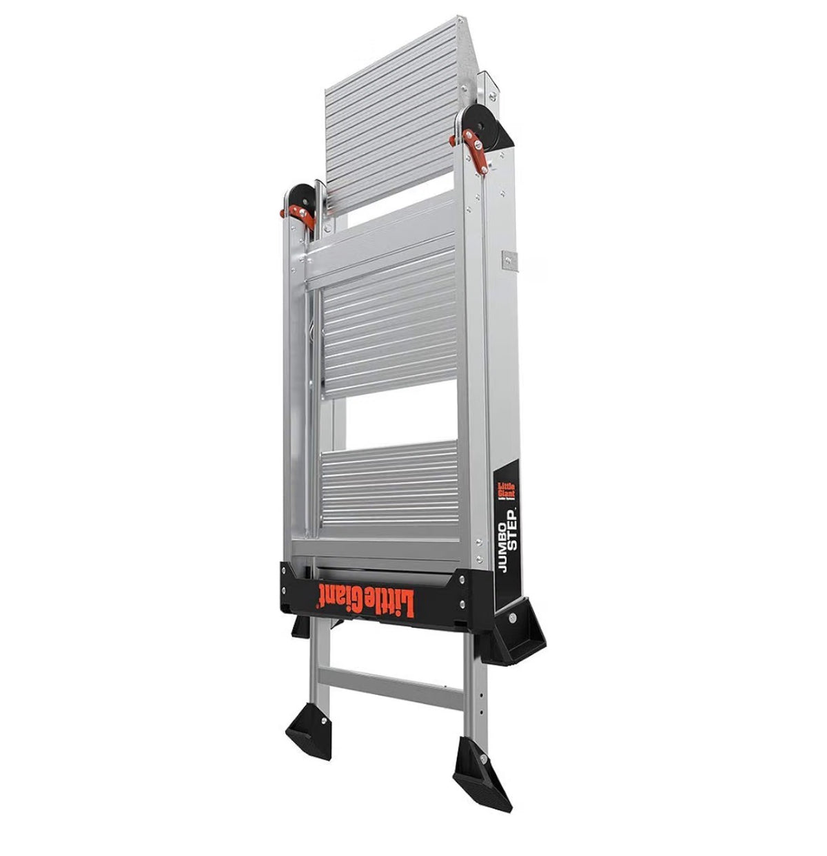 Little Giant Jumbo Step 3-Step Foldable 2.2 Ft. Aluminum Stool Foldable Aluminum Step Stool, Extra-Wide Stair Like Treads, Rotating Handrail, Tool Tray, 375 lbs. Weight Capacity (New in Box)