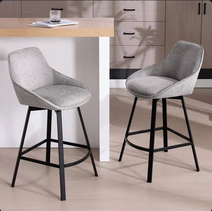Absalom Modern 25.6 Inch Swivel Upholstered Counter Stools with Back and Metal Frame Set of Two (New in Box)