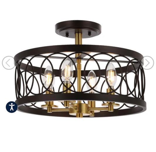 Jonathan Y Sylvain 15.5 Inch Metal Led Semi Flush Mount (Oil Rubbed Bronze/Brass Gold)