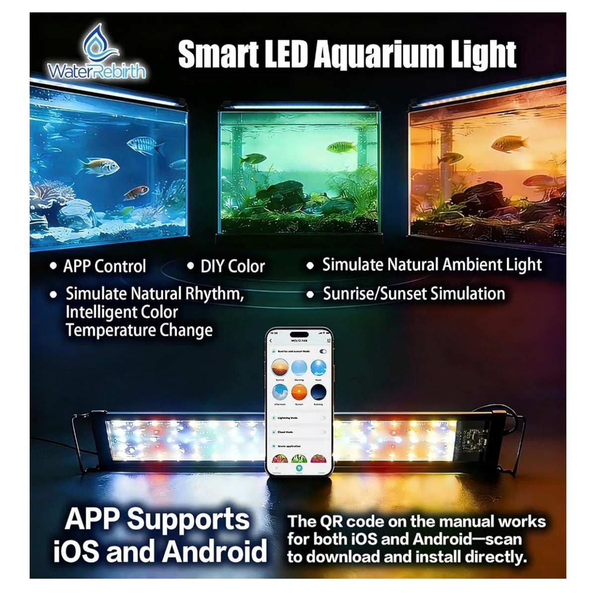 Smart LED Aquarium Light for Freshwater Tanks App Control DIY Spectrum, Auto Timer & Sunrise/Sunset simulation 30-36 Inch (New in Box)