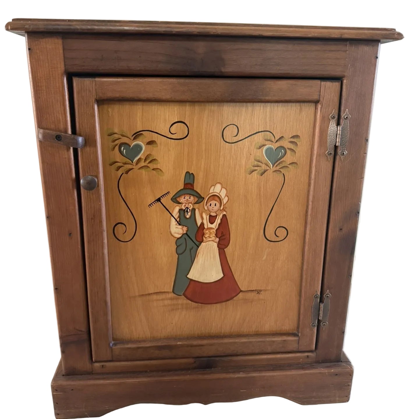 Vintage Pine Wood Hand Painted Night Stand End Table