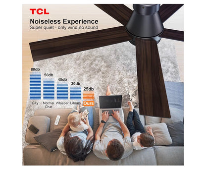 TCL 52 Inch Ceiling Fan with Lights, Blck Flush Mount Ceiling Fans with Remote Control, 6 Speeds DC Reversible, Dimmable, Noiseless, Low Profile Ceiling Fans for Bedroom (Black) (New in Box)