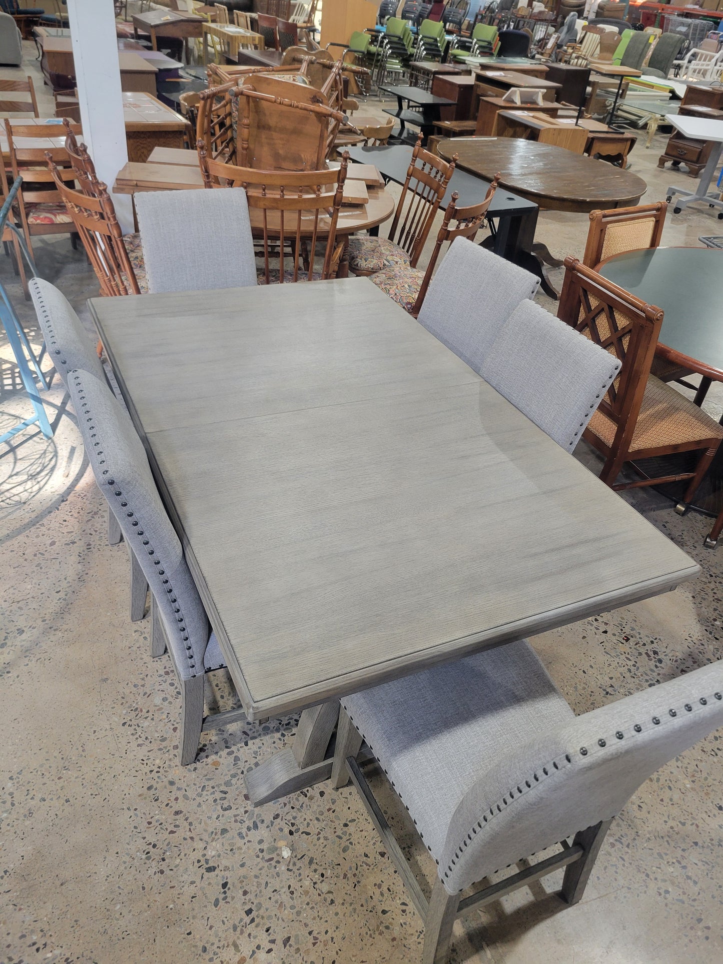 Grey dining table set with 6 chairs