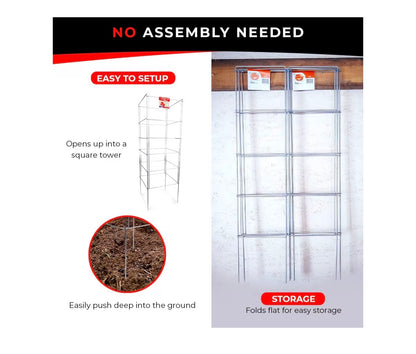 Cedar Ridge Square Foldable Tomato Cages Made in USA Heavy Duty Plant Support for Vegetable Garden, Vegetable, and Flowers-Stakes and Trellis for Climbing plants 13 Inch X 56 Inch (New)