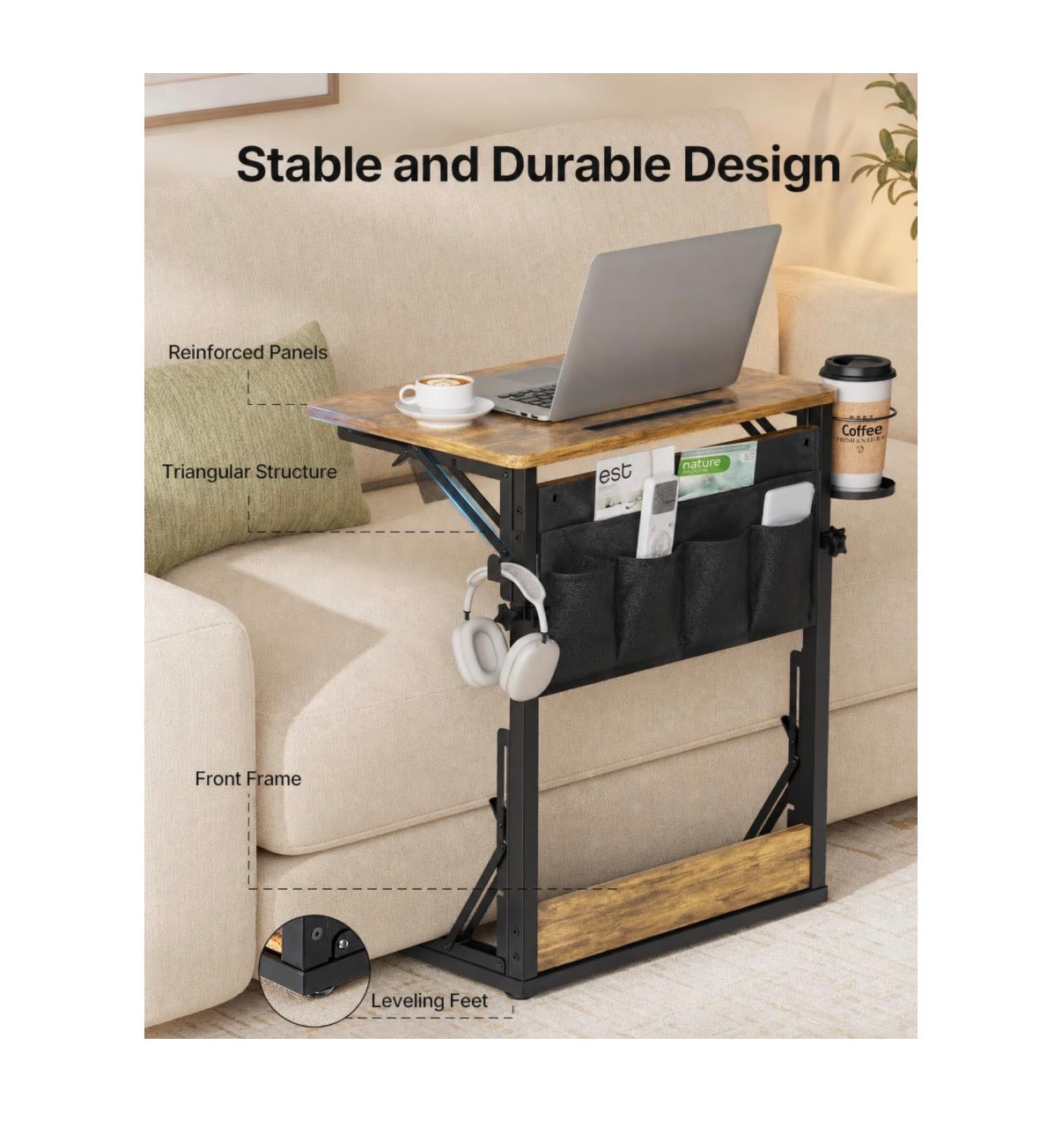 Adjustable TV Tray Table with Cup Holder, Storage Bag & Table Slot Easy Assembly TV Dinner Tray Table, 21.6 Inch Foldable Table Tray, TV Trays for Eating on Couch, Bed & Chair (New in Box)