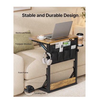 Adjustable TV Tray Table with Cup Holder, Storage Bag & Table Slot Easy Assembly TV Dinner Tray Table, 21.6 Inch Foldable Table Tray, TV Trays for Eating on Couch, Bed & Chair (New in Box)