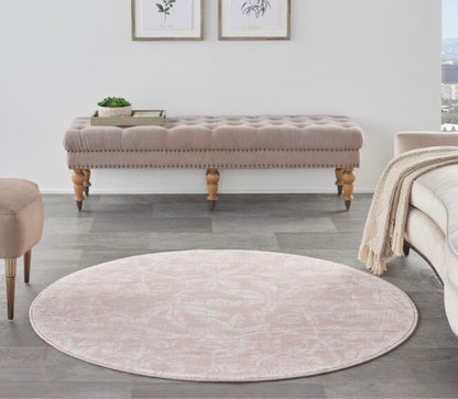Whimsicle 5 X 5 ft Loomed Polypropylene Pink Round Indoor Floral Botanical Area Rug