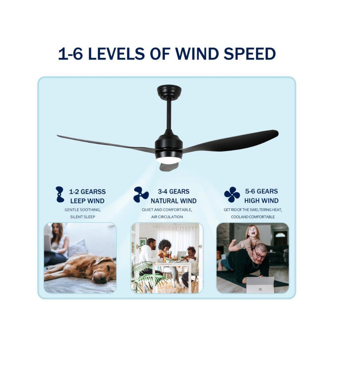 52 Inch Matte Black/Black Downrod Mount Modern 6 Speed Reversible Ceiling Fan w/ LED Light Remote Control, Downrod, Timer (New in Box)