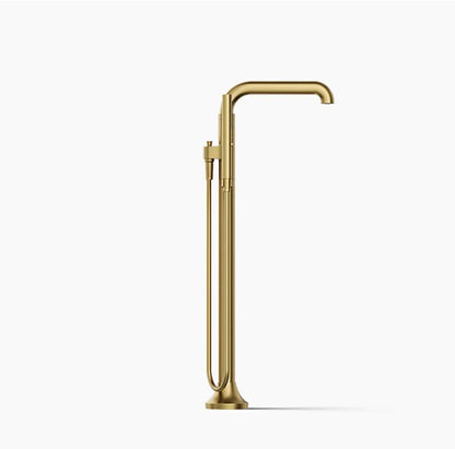 Floor Mount Bath Filler Trim with Handshower Vibrant Brushed Moderne Brass