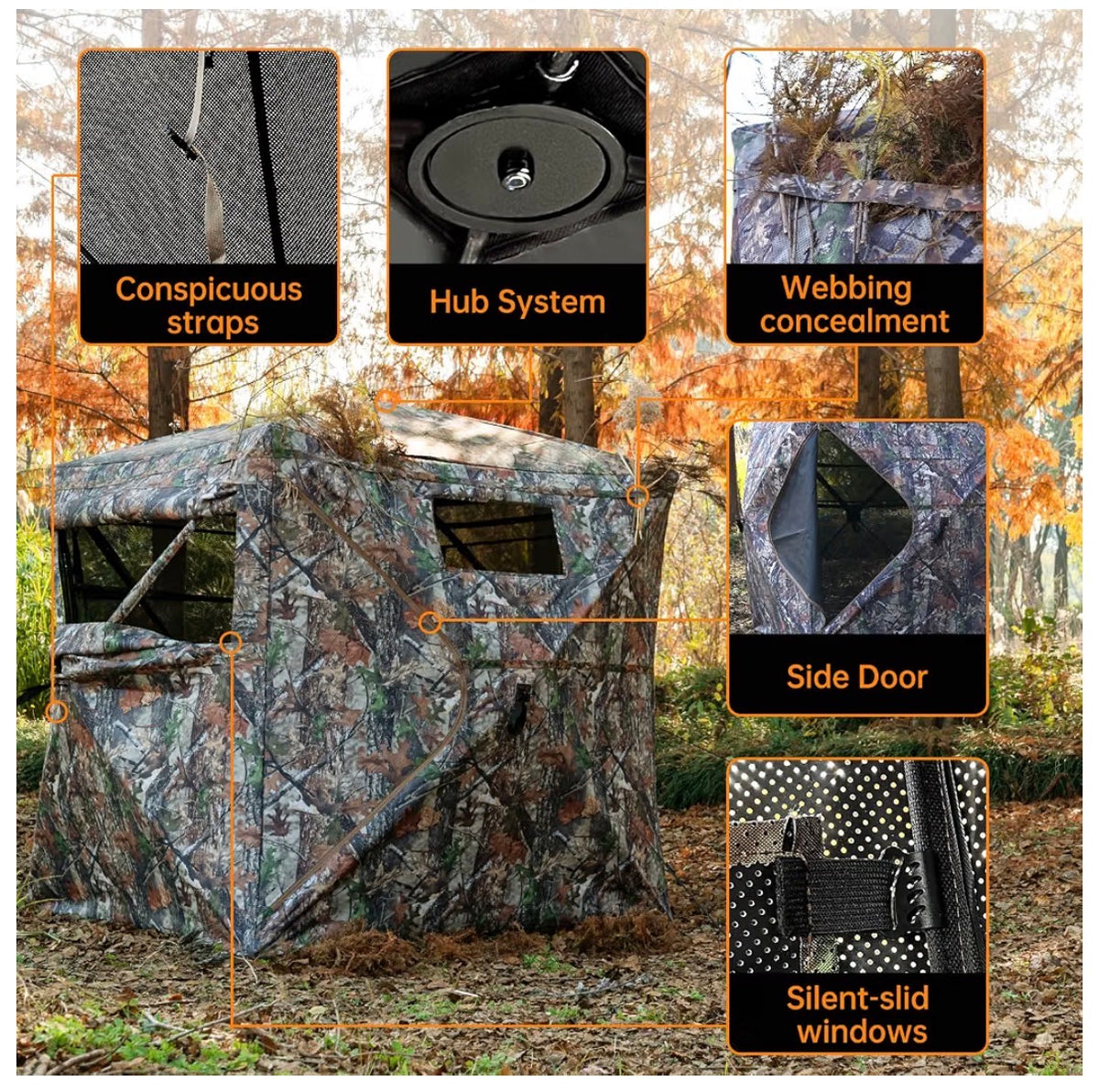 360 Degree See-Through Pop-Up Hunting Blind, 1-2 & 3-4 Person Ground Blind for Deer and Turkey with Single/Double Doors, Mud Flap and Portable Carry Bag (New in Box)