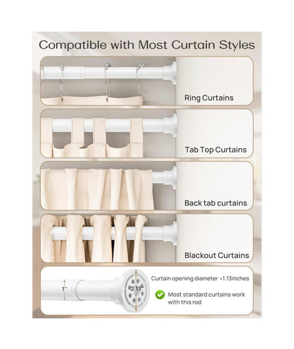 Heavy Duty Tension Curtain Rod by EZFurni, 42 to 76 Inches, Anti-Slip Spring Loaded Curtain Rods No Drilling, Apartment Renter Friendly Tension Rod for Windows, Bathroom, Closet & Doors (White) (New in Box)