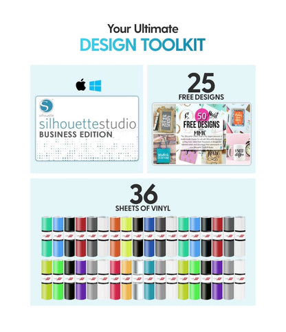 Silhouette America Cameo 5 Alpha Smart Cutting Machine, Classic White (Deluxe Bundle) Includes Business Edition Software, 36 Vinyl Sheets, PixScan Mat, Tool Kit & 25 Free Designs (New in Box)