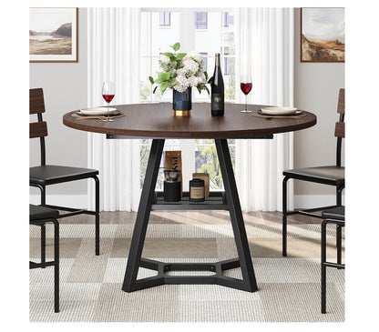 Knoworld 43 Inch Round Dining Table for 4, Kitchen Tables Dining Room Circle Dinner Table with Pedestal Metal Frame, Space Saving Wood Industrial Kitchen & Dining Room Table 43 Inches (Brown) (New in Box)