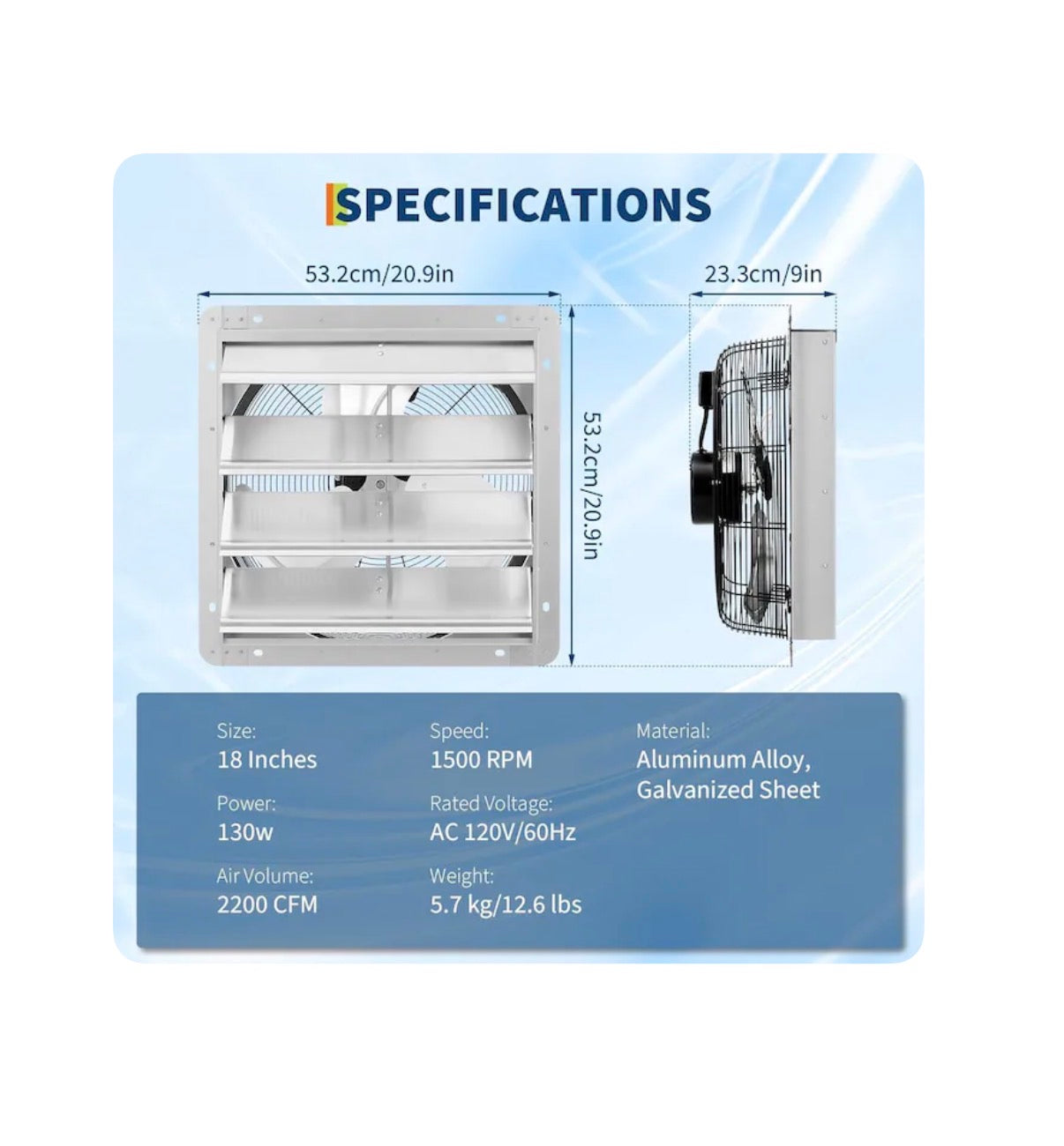 Garvee 18 Inch Automatic Shutter Exhaust Fan 2200 CFM Industrial Wall Mount Ventilation (New in Box)