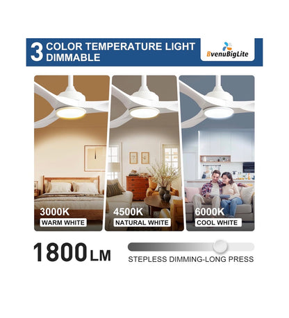 Outdoor Ceiling Fan with Light 52 Inch 3 Blade Outdoor Fans for Patios Modern White Ceiling Fan with with Dimmable Light Remote APP Control Ultra Quiet Reversible DC Motor Timer (White) (new in Box)