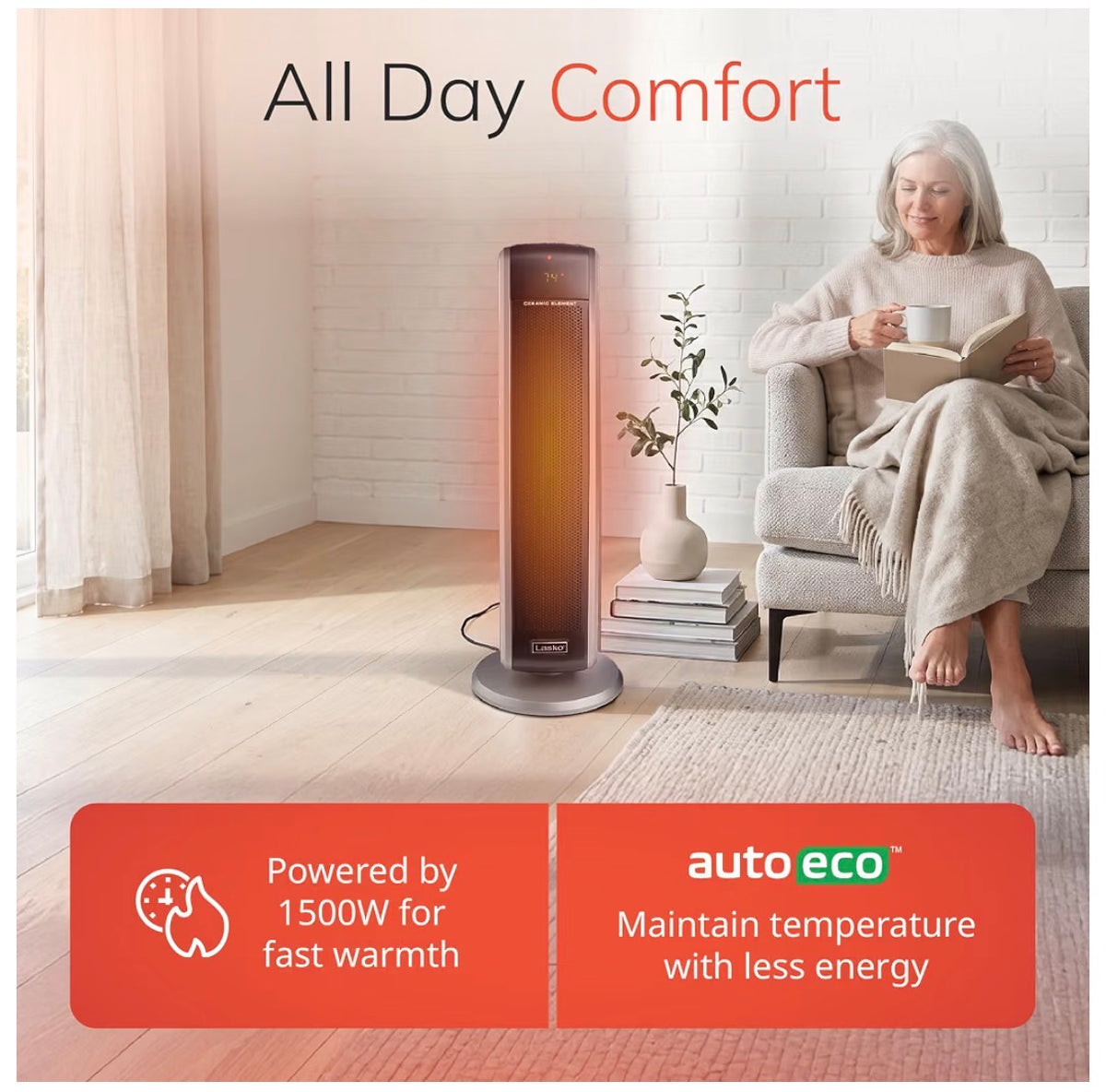 Lasko 29 Inch Ceramic Tower Space Heater with Remote Control 1500W Widespread Oscillation, 2 Heat Settings, Portable Heater for Indoor Use, Bedroom, Office, Timer, Overheat Protection (Black) (New in Box)